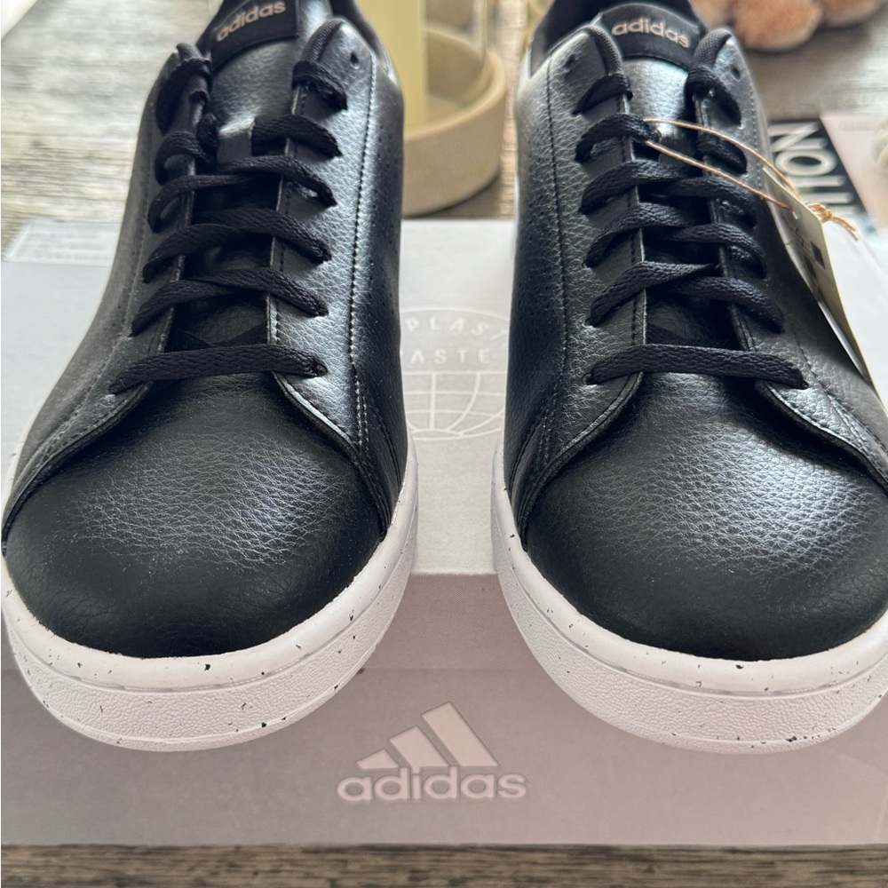 Adidas Black and White Leather Sneakers advantage